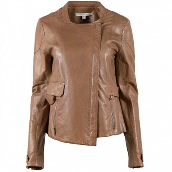 Veronica Beard Jackets & Blazers - Veronica Beard Brown Leather Moto Jacket Biker Style Women’s Size XS